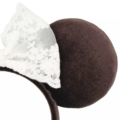 "Pre-Order" TDR - Brown Velvet Lace Minnie Ears Headband for Adults