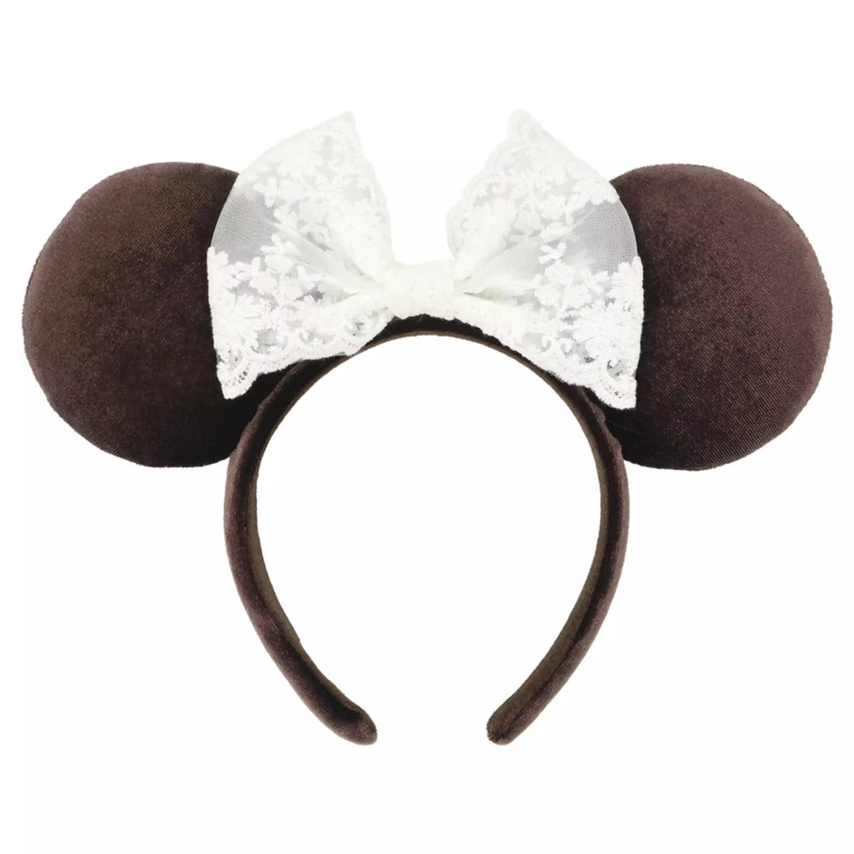 "Pre-Order" TDR - Brown Velvet Lace Minnie Ears Headband for Adults