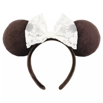 "Pre-Order" TDR - Brown Velvet Lace Minnie Ears Headband for Adults