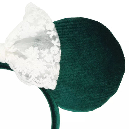 "Pre-Order" TDR - Dark Green Velvet Lace Minnie Ears Headband for Adults