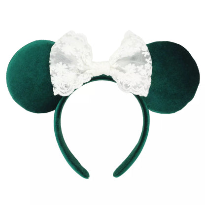 "Pre-Order" TDR - Dark Green Velvet Lace Minnie Ears Headband for Adults