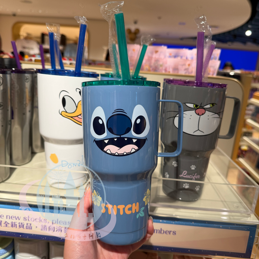 "Pre-Order" HKDL - Stitch Face Straw Tumbler with Handle, Lilo & Stitch