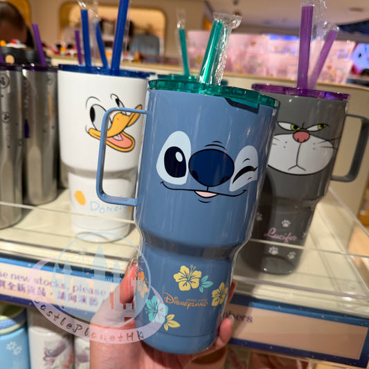 "Pre-Order" HKDL - Stitch Face Straw Tumbler with Handle, Lilo & Stitch