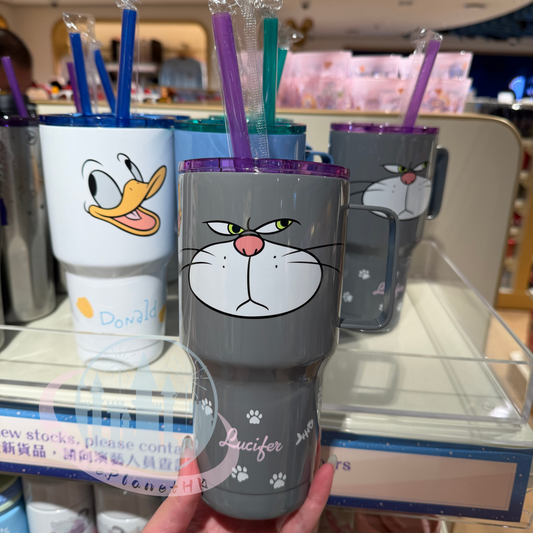"Pre-Order" HKDL - Lucifer Cat Face Straw Tumbler with Handle, Cinderella