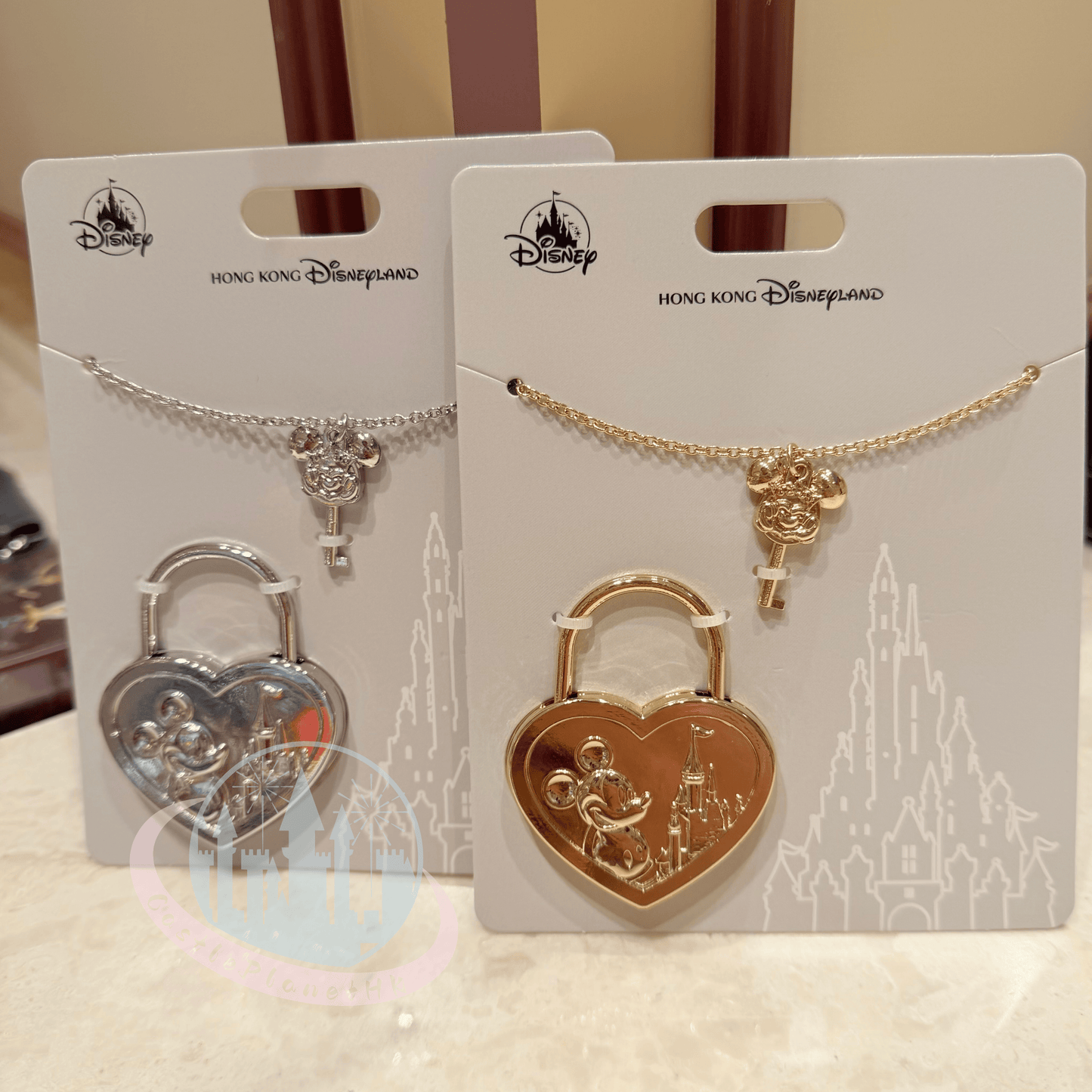 "Pre-Order" HKDL - Silver Mickey Charm Key Necklace & Heart Lock Set