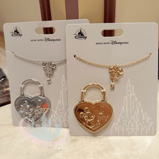"Pre-Order" HKDL - Silver Mickey Charm Key Necklace & Heart Lock Set