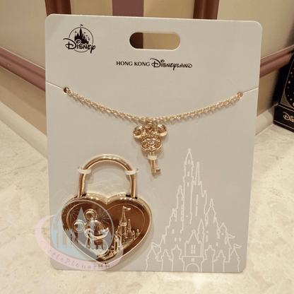 "Pre-Order" HKDL - Golden Mickey Charm Key Necklace & Heart Lock Set
