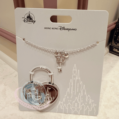 "Pre-Order" HKDL - Silver Mickey Charm Key Necklace & Heart Lock Set