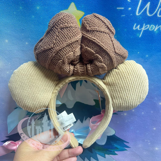 "Pre-Order" HKDL - Minnie Brown Knit Bow Ears Headband for Adults