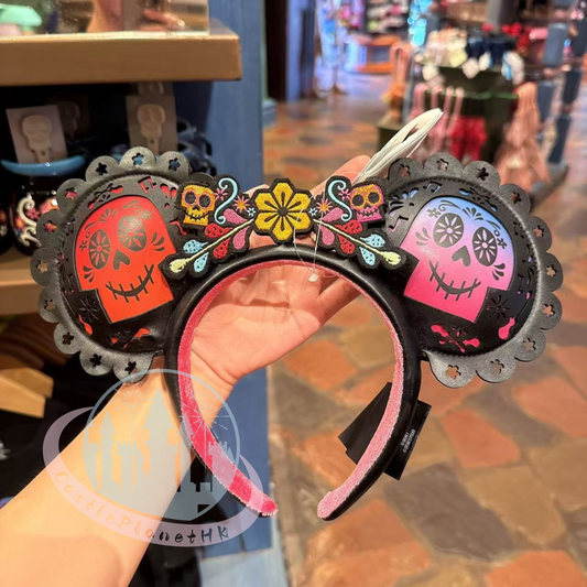 "Pre-Order" HKDL - Pixar Coco embroidered Floral Skull Minnie Ear Headband leather, Disney & Pixar's "Coco"