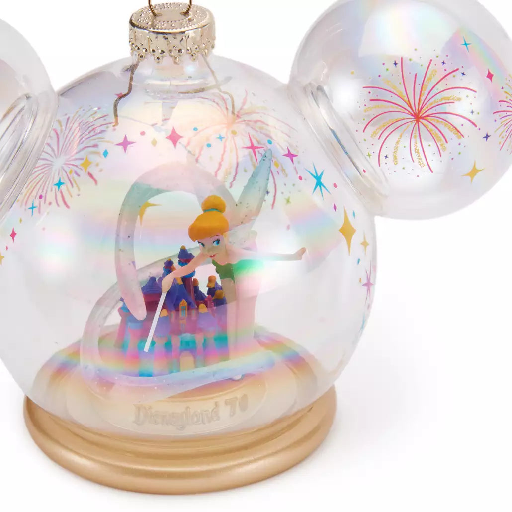 “Pre-order” HKDL - Tinker Bell and Sleeping Beauty Castle Glass Ball Ornament, Disneyland 70th Anniversary