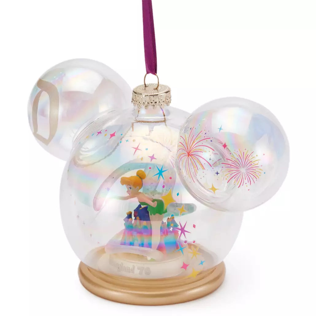 “Pre-order” HKDL - Tinker Bell and Sleeping Beauty Castle Glass Ball Ornament, Disneyland 70th Anniversary