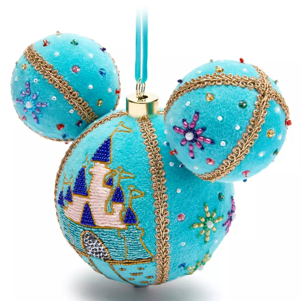 “Pre-order” HKDL - Mickey Mouse Icon Ball Ornament, Beaded Fantasyland Castle
