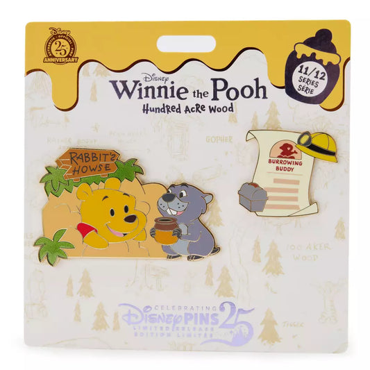 HKDL - Winnie the Pooh and Gopher 2-Piece Pin Set, Hundred Acre Wood Series, November【Ready Stock】