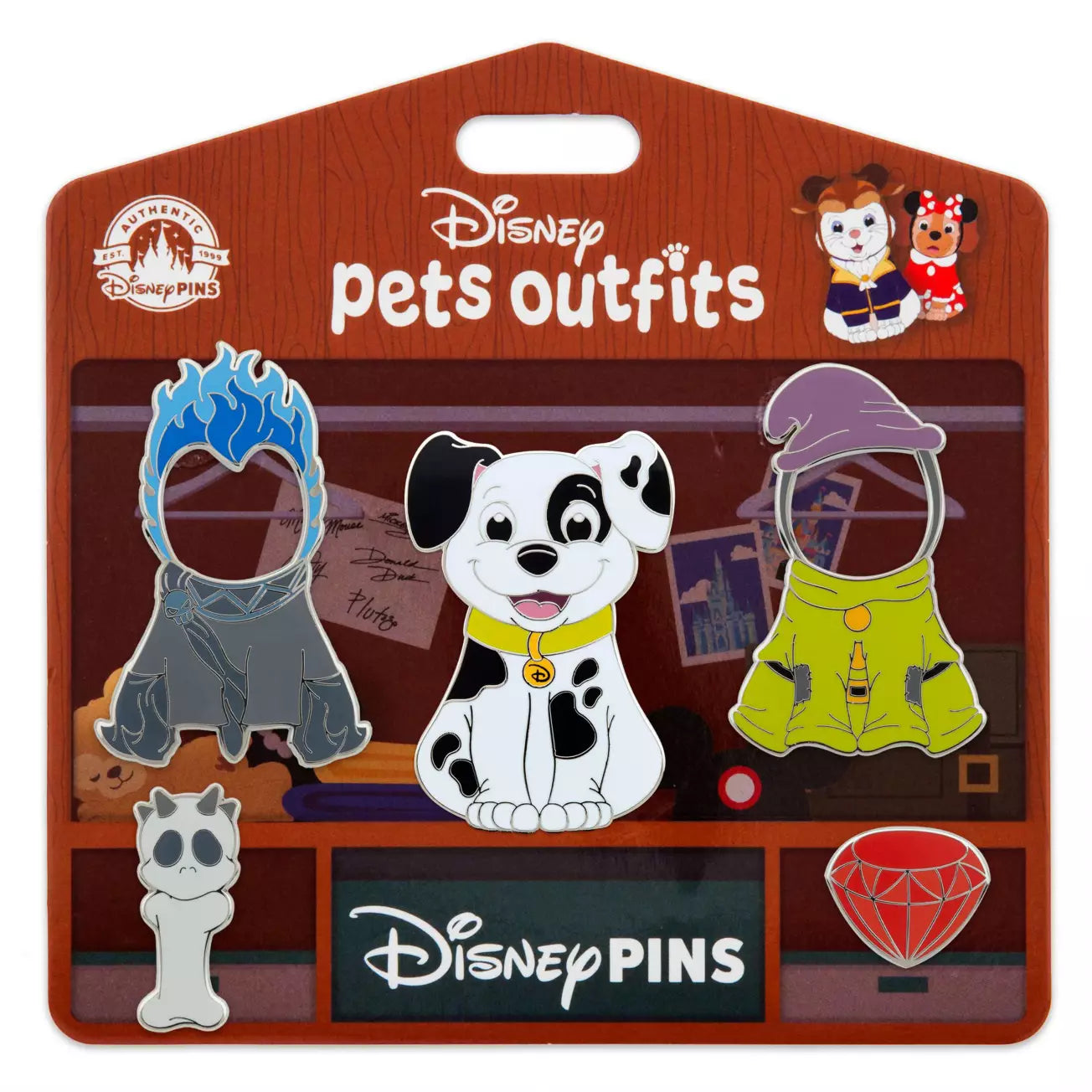 "Pre-Order" HKDL - Disney Pets Outfits Patch Pin Set with Hades and Dopey Costumes