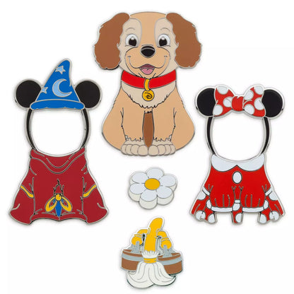 HKDL - Disney Pets Outfits Lady Pin Set with Sorcerer Mickey Mouse and Minnie Mouse Costumes【Ready Stock】