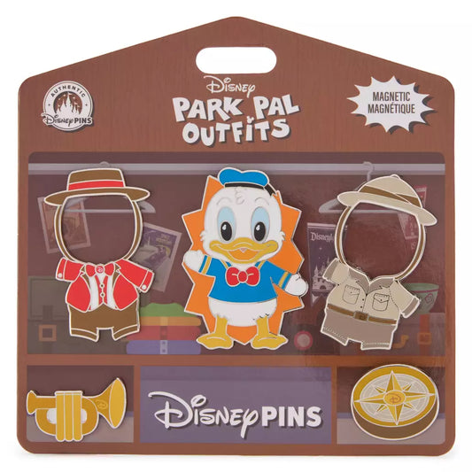 "Pre-Order" HKDL - Donald Duck Disney Park Pal Outfits Magnetic Bugle Player and Explorer Pin Set