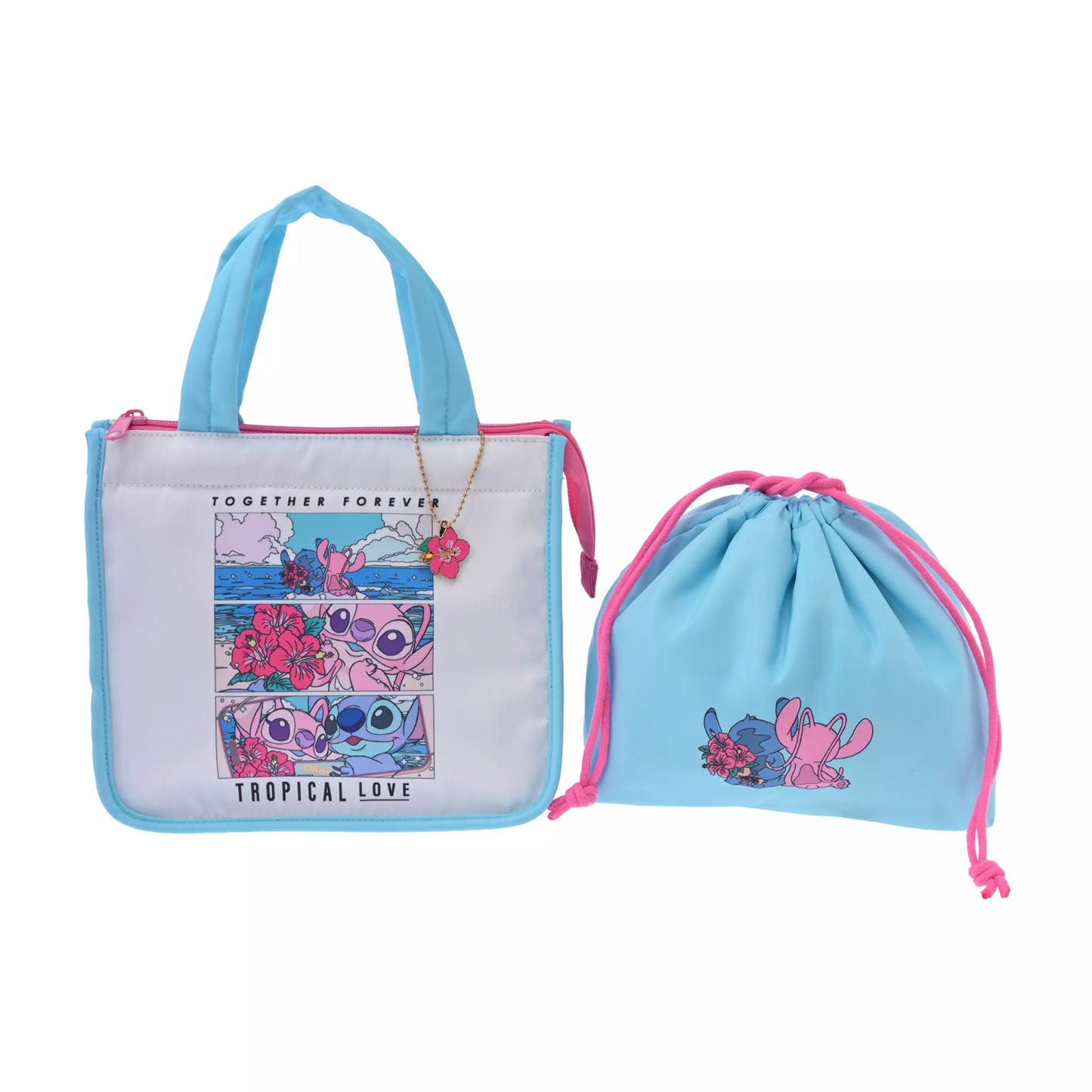 "Pre-Order" JDS - Stitch & Angel Insulated Tote Bag & Insulated Drawstring Bag Set with Charm, Stitch & Angel 2026