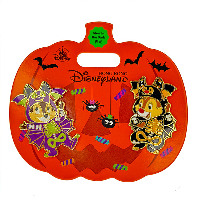 HKDL - Halloween Chip and Dale Pin Set of 2 - Glow In the Dark (Halloween 2024), Chip n Dale 【Ready Stock】