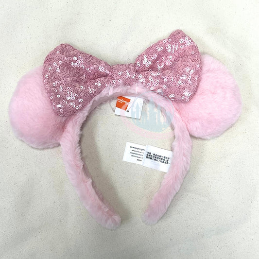 HKDL - Pink Minnie Fluffy Ears Headband - Sparking Pink Sequin【Ready Stock】