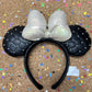 HKDL - Pearl Black Ribbon Minnie Ears Headband - Sequin Bow【Ready Stock】