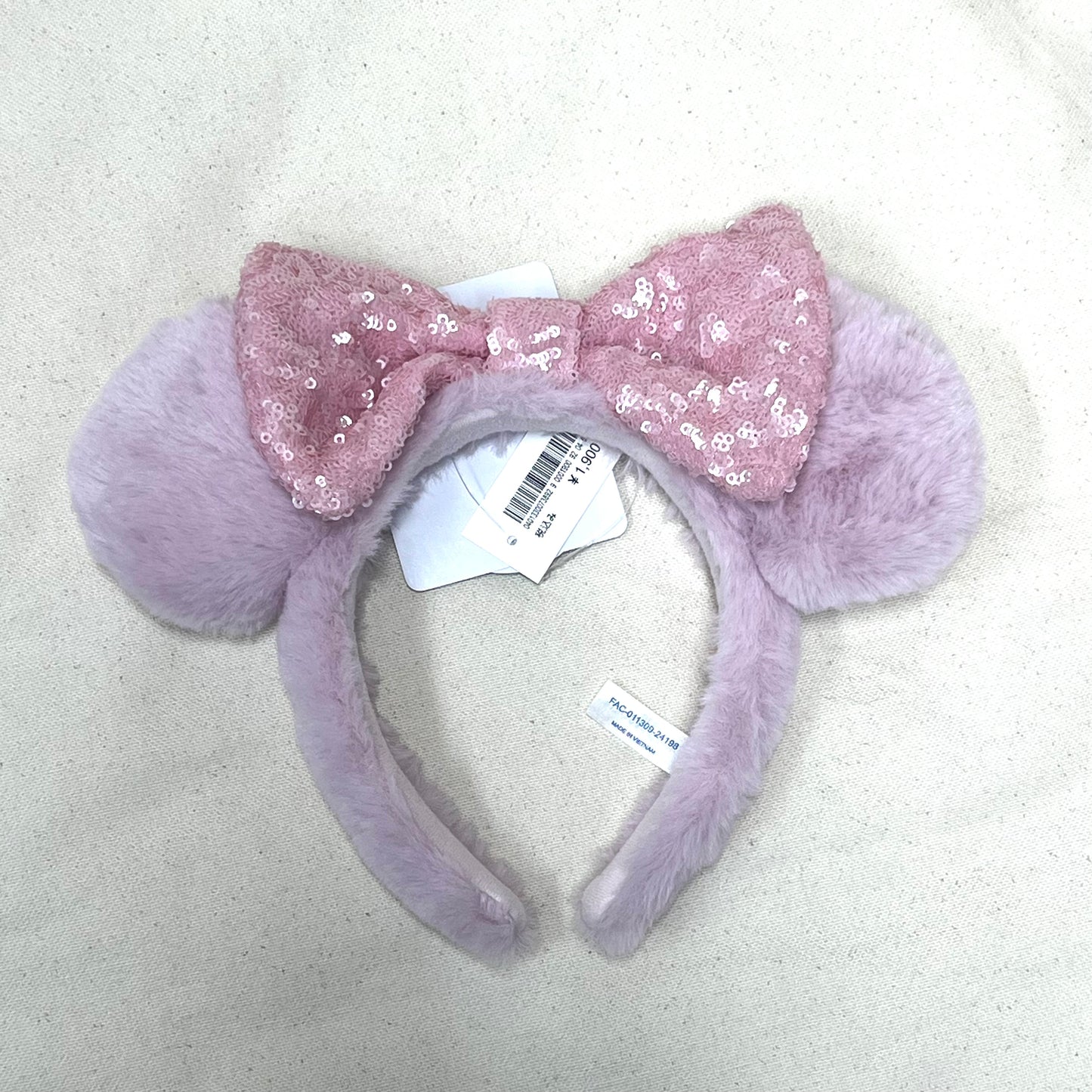 TDR - Purple Pink Minnie Ears Fluffy Headband - Sparking Pink Sequin【Ready Stock】