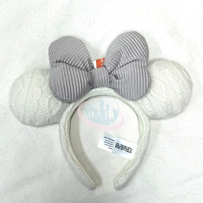 HKDL - White Minnie Knit Style with Gray Bow Ears Headband【Ready Stock】