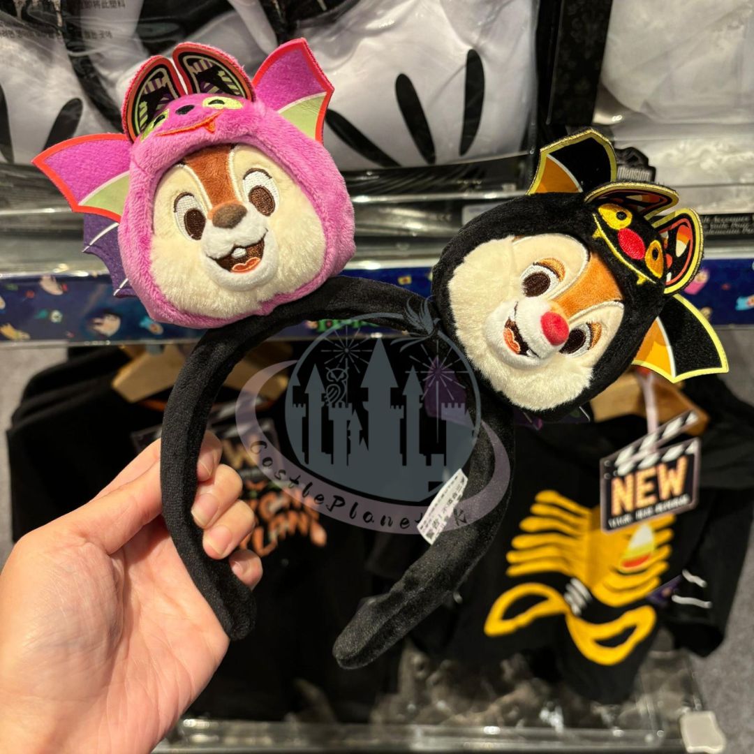 HKDL - Chip and Dale Bat Costume Plush Ears Headband - Glow in the Dark (Halloween 2024)【Ready Stock】