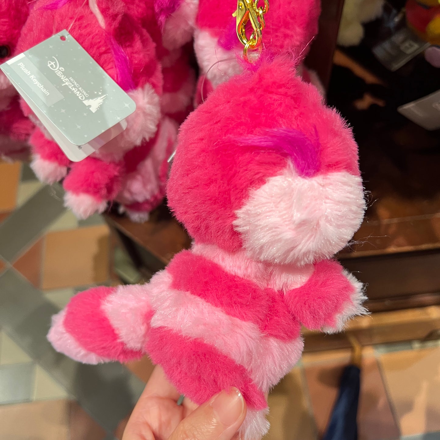 HKDL - Cheshire Cat Fluffy Plush Keychain【Ready Stock】